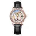 Montre mécanique pour femme élégante avec cadran papillon évidé et lunette diamantée. - Noir profond