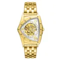 Men gold automatic mechanical watch triangular skeleton stainless steel luxury wrist watch - Gold and Steel White Dial