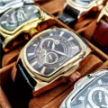 Men's Luxury Tonneau Quartz Watch Gold Case Black Dial Fashion Wristwatch Variant - Black Strap Gold Case Black Dial