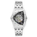 Men's automatic mechanical watch with unique triangular steel case and skeleton dial design. - Silver Steel Black Dial
