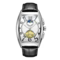 Luxe Heren Automatisch Mechanisch Horloge Tonneau Skeleton Tourbillon Leren Band Stijl - Zwarte Band Zilveren Kast Witte Wijzerplaat