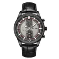 Men's multi-functional automatic mechanical watch, black leather strap, sports racing style. - Black Case Black Dial