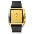 Fensir new square gold quartz watch for men simple waterproof business wristwatch hot sale - Black Leather Gold Case Gold Face