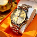 Men's silver stainless steel business wristwatch with sparkling rhinestones and date display - White Steel Gray Rhinestone