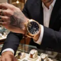 Men's oversized chronograph watch with gold tone case, black dial and brown leather strap. - Brown Strap Rose Gold Case Black Dial