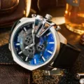 FENSIR big dial chronograph men watch, stylish blue multijoint design with cool street aesthetic. - Black Strap Silver Case Black Face
