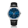 Men's automatic mechanical watch with blue dial, diamond markers, and leather strap. - Blue Dial Diamond Leather Strap Butterfly Buckle