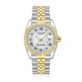 Men's automatic mechanical watch with two-tone stainless steel strap fluted bezel - White Mother-of-Pearl Two-Tone Gold