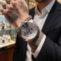 Men's oversized chronograph watch with bold metal bracelet and stylish urban streetwear look. - Gray Strap Silver Case White Face