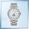 Men's automatic mechanical watch with stainless steel strap and moon phase dial design. - Mother of Pearl Dial Steel Strap