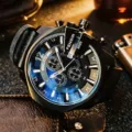 Men's Oversized Quartz Watch Black Leather Strap Chronograph Fashion Business Wristwatch - Black Strap Black Case Black Dial