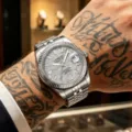 Men's Stainless Steel Mechanical Watch Meteorite Dial Fluted Bezel Silver Variant - Silver Steel Meteorite Face