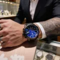 Men's oversized chronograph quartz watch with blue dial and metal bracelet for daily wear. - Black Steel Black Face
