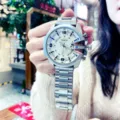 Mens oversized quartz watch with metal strap and white dial for business fashion daily wear. - Silver Stainless Steel Band & Silver Case with White Dial
