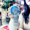 Oversized men's quartz watch with metal strap and unique dial design for business fashion. - Silver Steel Band Silver Case Gray Dial