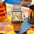 Square stainless steel strap quartz watch for men and women fashion casual wrist watch. - Silver Steel White