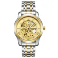 Men's automatic mechanical watch hollow dial two tone stainless steel wristwatch waterproof - Two-Tone Gold Face Gold Movement