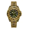 Luxury Gold Engraved Men Quartz Watch with Green Dial and Waterproof Business Design - Dark Gold Light Grass Green