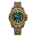 FENSIR Luxury Carved Quartz Men's Watch Gradient Dial Rotating Bezel Waterproof Wristwatch - Two-tone Lake Blue