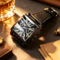 Square dial quartz watch for men with leather strap, luxury business style wristwatch. - Black Strap Black Case Black Face