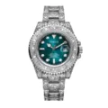 Carved gradient quartz watch for men with engraved bezel and stylish stainless steel band. - Silver-tone Lake Blue