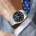 Luxus Herrenuhr silbernes Metallarmband Business Armbanduhr mit schwarzem Zifferblatt - Stahl Schwarz
