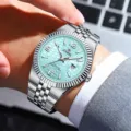 ZNIDS edler Herrenuhr aus Edelstahl mit blauem Wabenzifferblatt und Datumsanzeige. - Stahl Blau