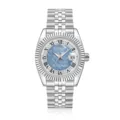 Men's automatic stainless steel watch with blue mother-of-pearl dial and steel bracelet. - Blue Mother-of-Pearl