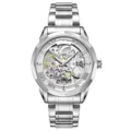 Silver automatic mechanical men's watch with skeleton dial and stainless steel bracelet. - Silver Steel White Dial