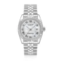 Stainless steel automatic mechanical men watch with mother of pearl dial and jubilee band. - White Mother-of-Pearl Silver Steel