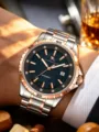 Luxury Men's Two-Tone Stainless Steel Automatic Mechanical Watch with Sparkling Diamond Dial - Two-Tone Rose Gold Steel Band Black Mother-of-Pearl Dial