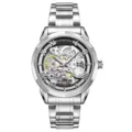 Men's automatic mechanical watch with skeleton dial and stainless steel strap for business. - Silver Steel Black Dial