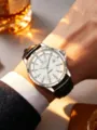 Men's luxury automatic mechanical watch with white mother-of-pearl dial and diamond markers. - Black Leather Strap Silver Case White Mother-of-Pearl Dial