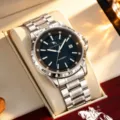 Luxury men's mechanical watch featuring a stylish blue dial and durable silver steel bracelet. - Silver Steel Band Black Mother-of-Pearl Dial