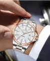 Men's luxury business mechanical watch with white mother of pearl dial and steel strap. - Two-Tone Rose Gold Steel Band White Mother-of-Pearl Dial