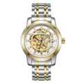 Men's mechanical wristwatch skeleton dial stainless steel luxury fashion business watch - Two-Tone White Face Gold Movement