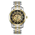 Men's mechanical watch luxury automatic skeleton gold silver stainless steel wristwatch - Two-Tone Black Face Gold Movement