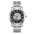 Herren Automatikuhr silbernes Edelstahlarmband schwarzes Skelettzifferblatt Luxus Uhr - Silbernes Band Schwarzes Zifferblatt Silbernes Uhrwerk