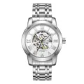 Silberne mechanische Herrenuhr mit skelettiertem Zifferblatt und romischen Ziffern - Ganz Silber