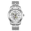 Herren Automatik mechanische Uhr Skelett Silber Edelstahl Strass Luxus Armbanduhr - Ganz Silber