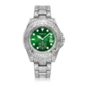 Engraved green dial quartz watch for men, vintage business waterproof steel wristwatch. - Silver Green