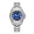 Vintage carved relief quartz watch for men, luminous calendar waterproof business wrist watch. - Silver Blue