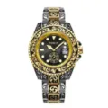 Vintage Embossed Men Quartz Watch Gold Black Rotating Bezel Date Waterproof Wristwatch - Two-tone Gold Black