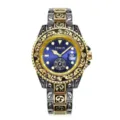Men's Luxury Vintage Quartz Watch Embossed Rotating Bezel Waterproof Calendar Design - Gold & Silver/Blue