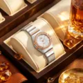 Women quartz watch two tone silver rose gold diamond bezel elegant ladies wristwatch - Shell Pasta