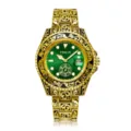 Gold embossed water ghost quartz watch business men luxury retro wristwatch with green dial. - Gold Steel Green
