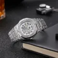 Men's mechanical watch stainless steel embossed hollow retro carved waterproof luminous timepiece - White Steel White