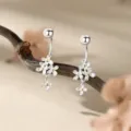 S999 Silber Blumen gebogene Hantel Piercing Ring, eleganter Waldstil süße Variante. - Blume U-Form Schraube Ohrstecker (Silber und Gold)