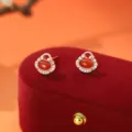 Elegante S925 Silber rote Stein Gluecksschloss Ohrringe, schoenes Schmuck Geschenk. - Schlangen-Glücksbeutel-Ohrstecker / Roségold