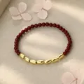 S999 Silber Zinnoberrote Perlen und goldene Reisperlen Armband neuer chinesischer Stil Schmuck - 990 Silber / Gold